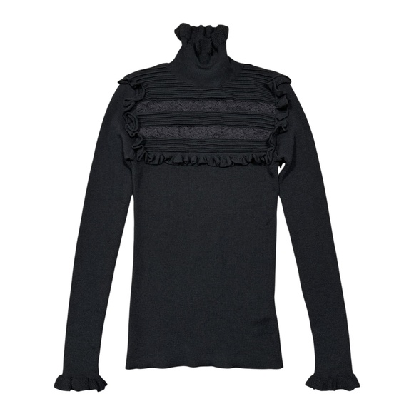 Valentino RED Merino Wool Ruffle Lace Turtleneck Sweater Womens Small - Picture 1 of 10